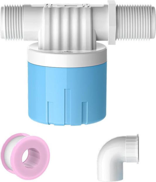 2 Pack 3/4 Float Valve for Water Tank,Aquapulse Water Float Automatic Water Level Control Aqua Pluse Trough Blue Plastic Float Valve Switch for Pool,Pond,Livestock(side inner)