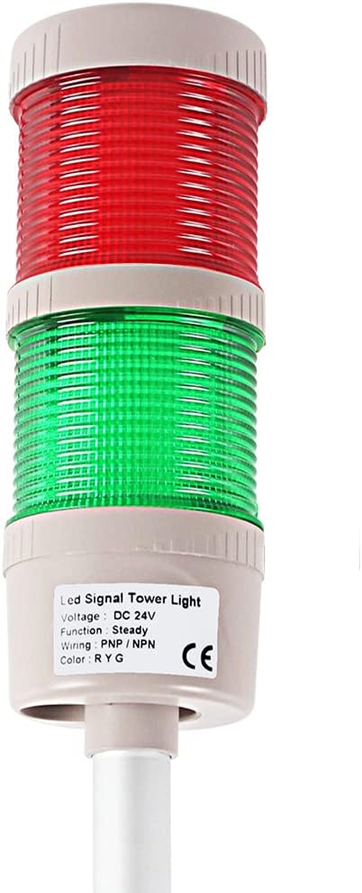 2 Stack Super Bright LED Andon Tower Lights, Red/Green, Off-ON, 6 ft Industrial Adapter, IP65, Plug Play Ready – Manufacturing & Industrials