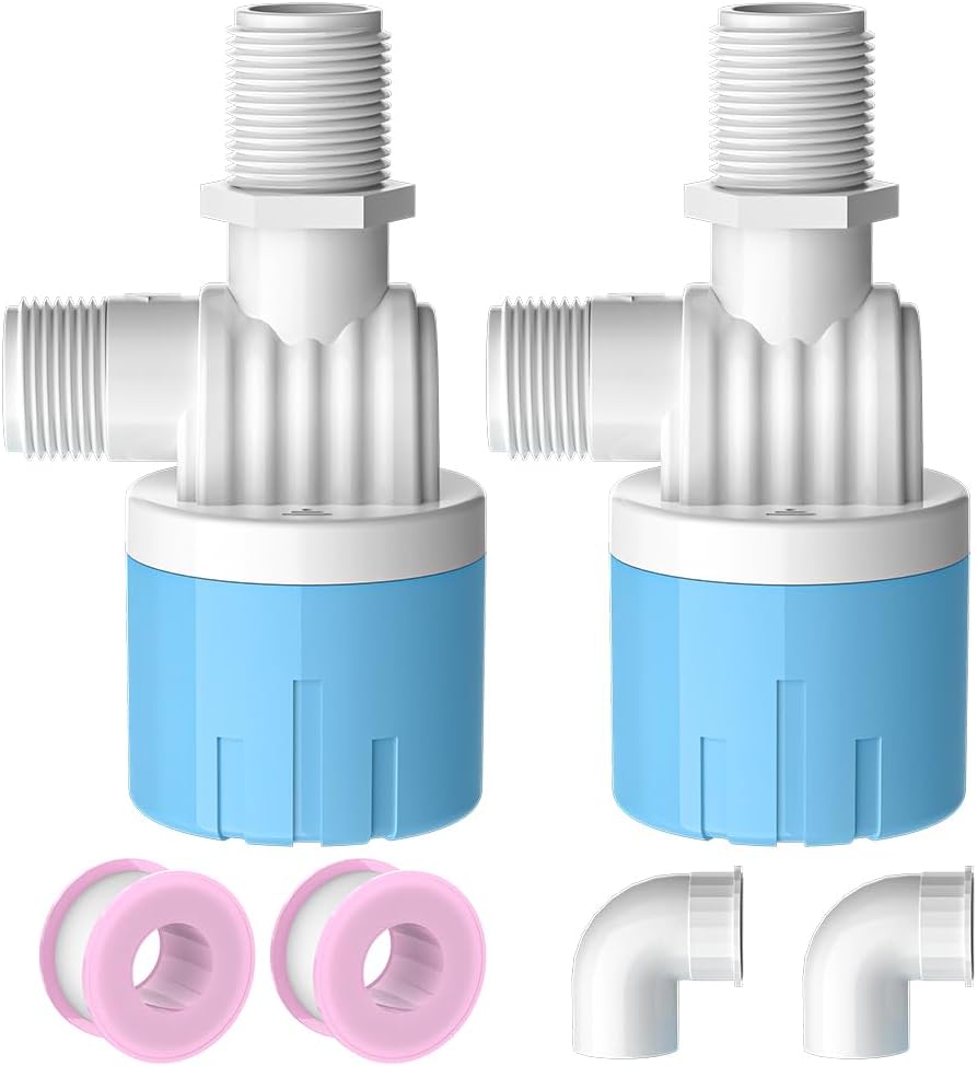 2 Pack 3/4 Float Valve for Water Tank,Aquapulse Water Float Automatic Water Level Control Aqua Pluse Trough Blue Plastic Float Valve Switch for Pool,Pond,Livestock(Top inner)