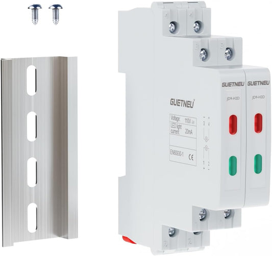 2Pcs C45 DIN Rail Mount Indicator Light, 2 LED Indicator Light, 110 VAC/DC Signal Lamp, with 80 mm DIN Rail & Screws, Ideal Light for Indicating Circuit Status, CE (Red, Green)
