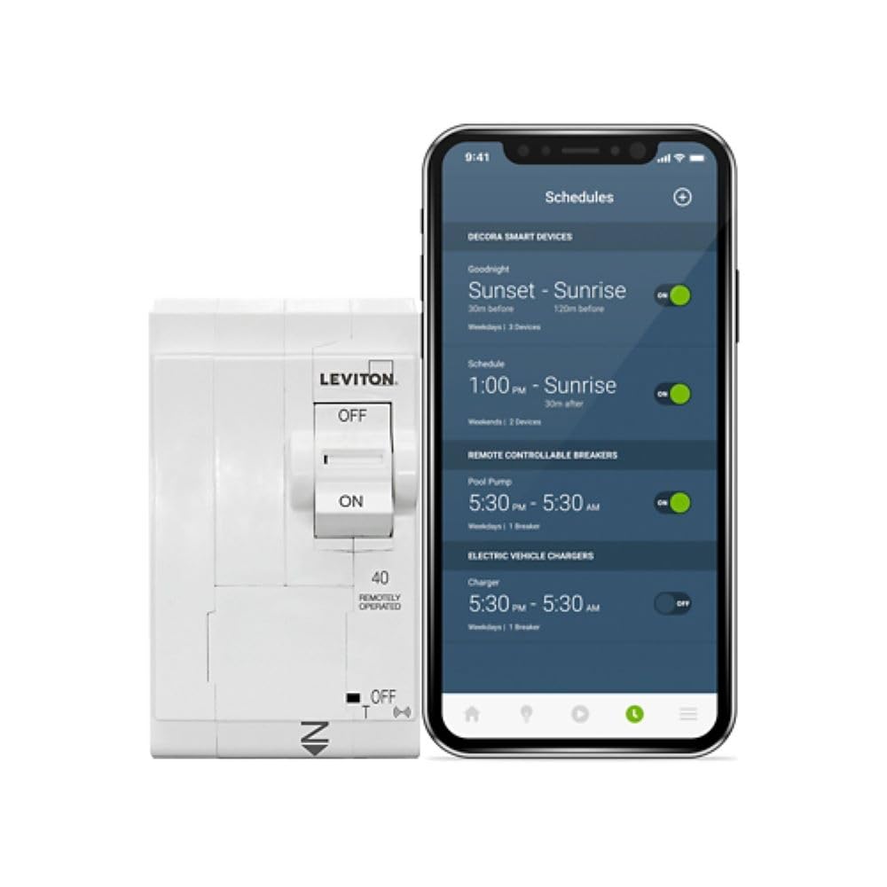 Leviton 2nd Gen Smart Circuit Breaker with Remote Control, Standard, 2-Pole 40 Amp, 120/240-Volt and 120/208-Volt, 10kA Interrupt Rating, LB240-ST