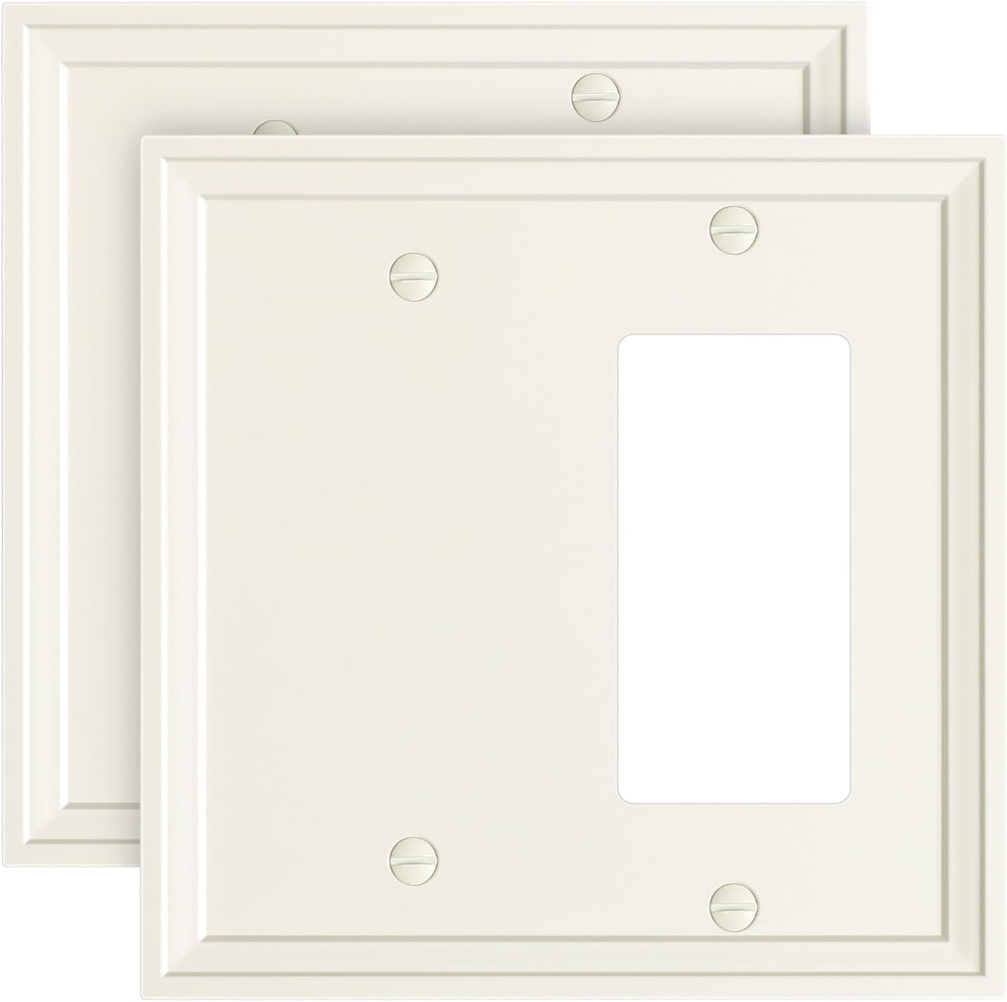 2-Pack Combo Blank/Decorator Light Switch Cover Plate, Light Almond Modern Decorative Electrical Outlet Covers, Bamboo Fiber Wall Switch Plates and Outlet Covers