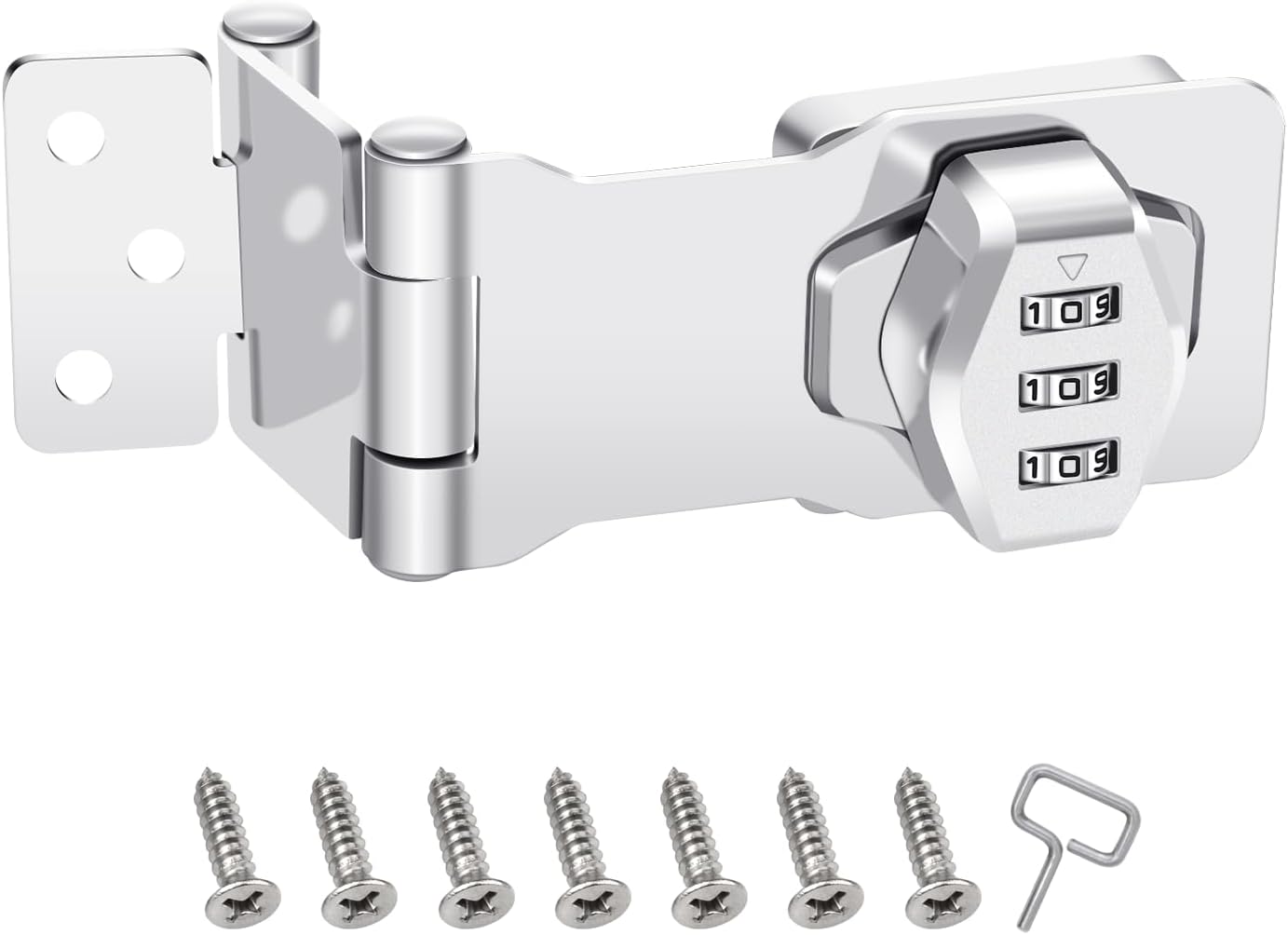 1 Pack Password Rotary Hasp Locks, Collapsible Solid 304 Stainless Steel File Cabinet Lock Desk Drawer Lock, for 90 Degree and 180 Degree Drawers, Dabinets, Doors, Flip Barn Door, Outdoor (White)