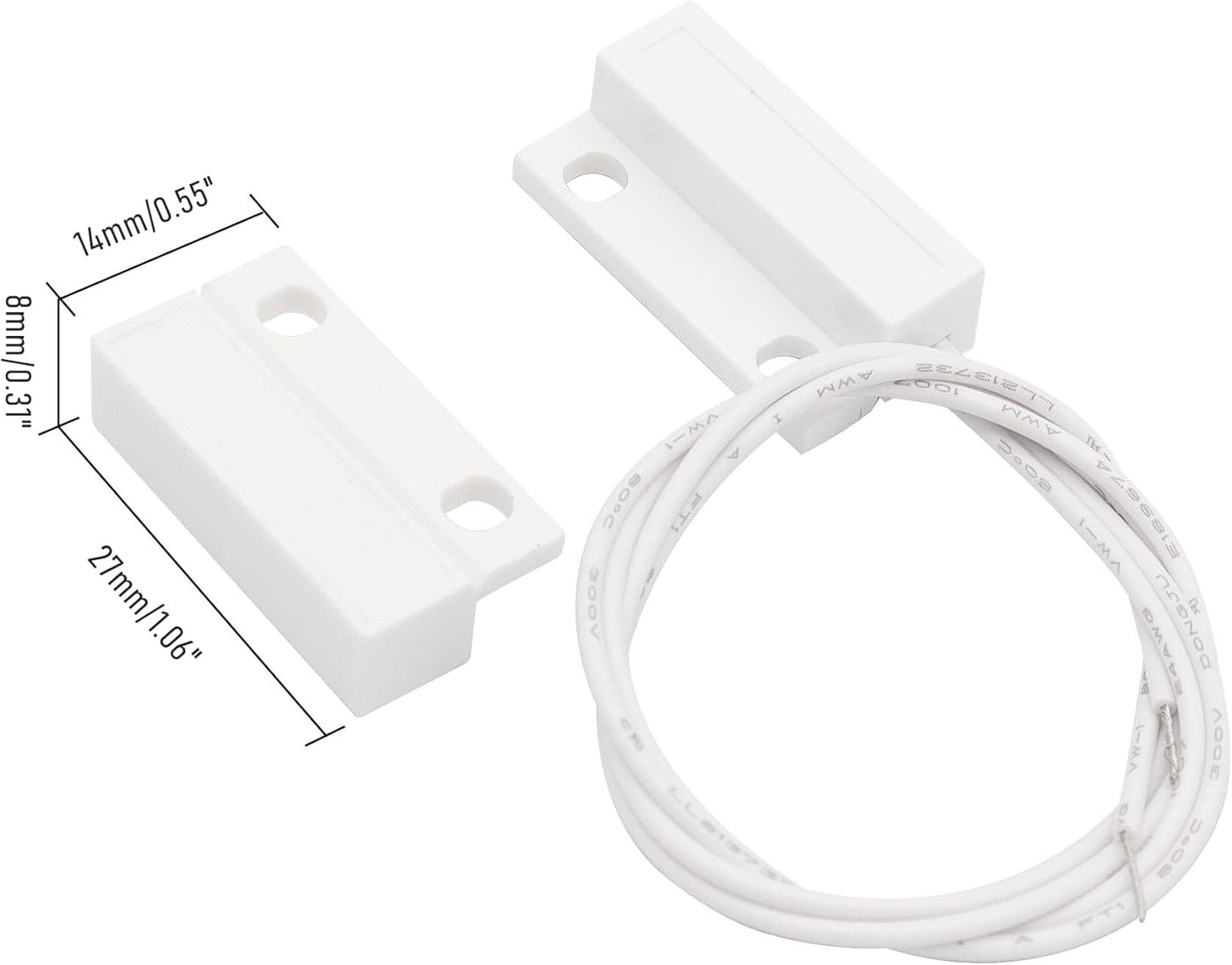 2Pcs Magnetic Reed Switch Wired Surface Mount Normally Closed NC Contact Sensor Alarm Magnetic Door Switch with 2 Wires, ABS, MC-38