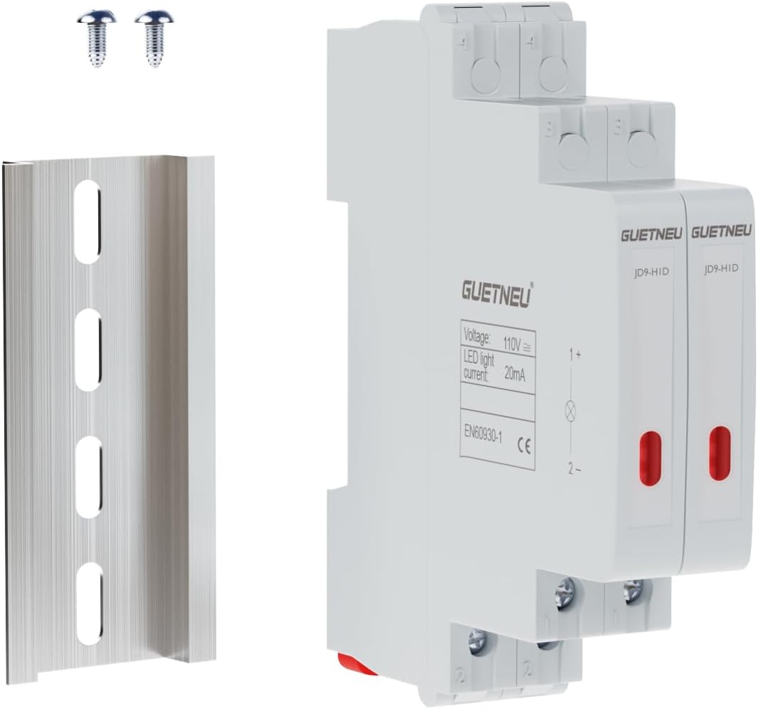 2Pcs C45 DIN Rail Mount Indicator Light, LED Indicator Light, 110 VAC/DC Signal Lamp, with 80 mm DIN Rail & Screws, Ideal Light for Indicating Circuit Status, CE (Red)