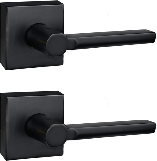 2 Pack Dummy Door Levers in Matte Black, Heavy Duty Interior Handle Lock for Closet Pantry, Non-Turning, Single Sided, Reversible for Left/Right Hand