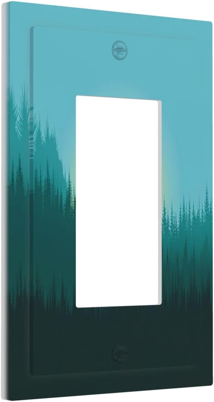 Green Forests And Birds Sun Woodland Decorative Outlet Covers 1 Gang Single Rocker Light Switch Cover Plate Wall Plates GFCI Faceplate for Bedroom Bathroom Decor