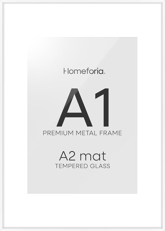 Homeforia A1 Poster Frame White, High End Metal 23.4 x 33.1 inch Large Picture Frames with Mat 16.5 by 23.4 for Photo, A1 Size Frames Matted to A2 Print, 23.4x33.1 Thin Frame, Tempered Glass, Set of 1
