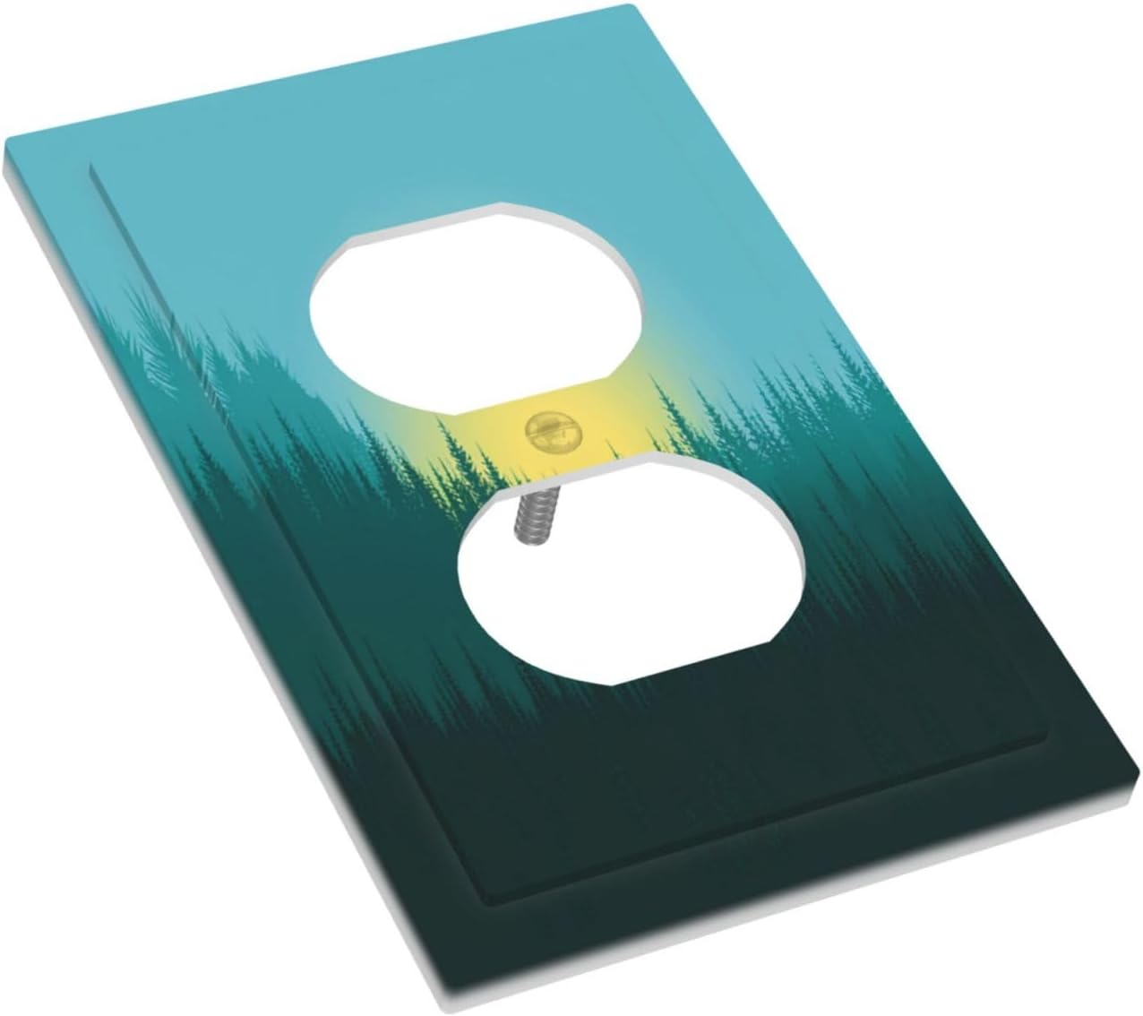 Green Forests And Birds Sun Woodland Outlet Covers 1 Gang Duplex Light Switch Cover Wall Plate Decorative Switch Plates Electrical Receptacle Faceplate for Bedroom Bathroom Decor