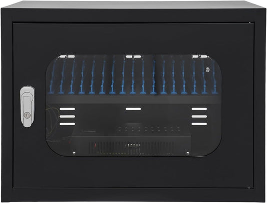 20-Port Mobile Phone Charging Station Cart - Heavy Duty Charging Cabinet for Schools & Offices, 200W Rechargeable Cellphone Locker Storage Lock Tempered Glass Door & Wheel (20-Port Black)