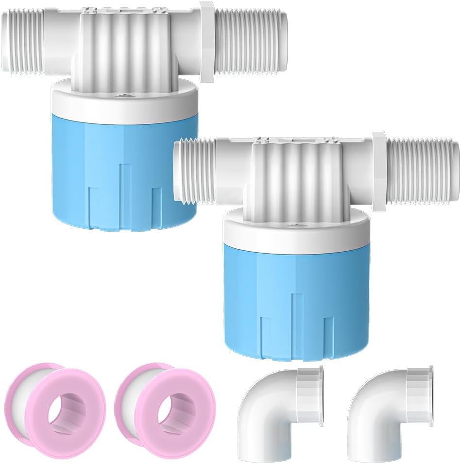 2 Pack 1/2 Float Valve for Water Tank,Aquapulse Water Float Automatic Water Level Control Aqua Pluse Trough Blue Plastic Float Valve Switch for Pool,Pond,Livestock(side inner)