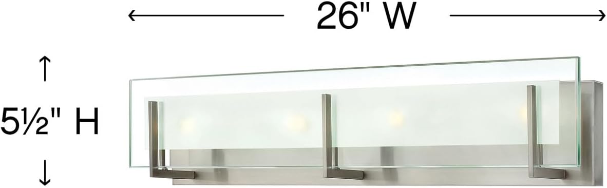 Hinkley Latitude Large Four Light Bath Vanity - Modern, Inside Etched Clear Glass Panel, Bulbs Included - Brushed Nickel Finish