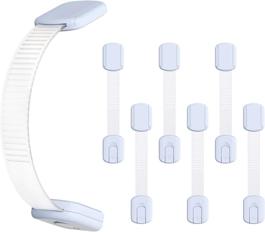 10-Pack Child Safety Cabinet Locks，Adjustable No Drilling Baby Proofing Strap Latches for Drawers,Cupboard,Cabinets,Fridge,Toilet Seat,Door,Closet–No Tool Easy 3M Adhesive Installation