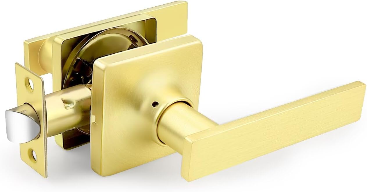 GOBEKOR 5 Pack Gold Door Handles Interior,Heavy Duty Passage Door Handles Interior Door Levers for Hallway and Closet, Modern Sleek Round Door Locks