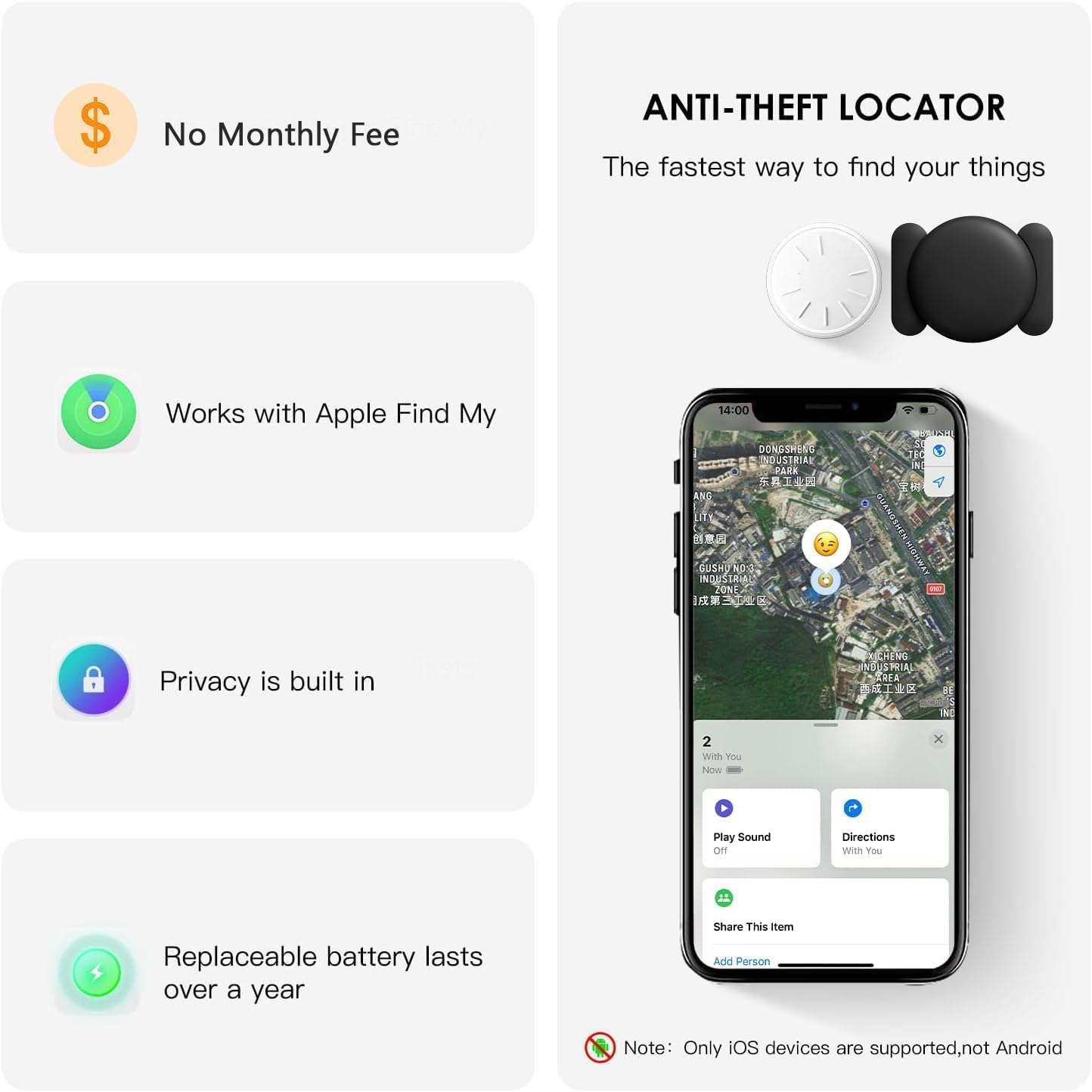 Car GPS Tracking Device for Vehicles, 1PCS Real Time GPS Tracker for Car Work with Find My (iOS Only),Hidden Mini GPS Tracker,No Monthly Fee (White Tracker, Black Magnetic Case)