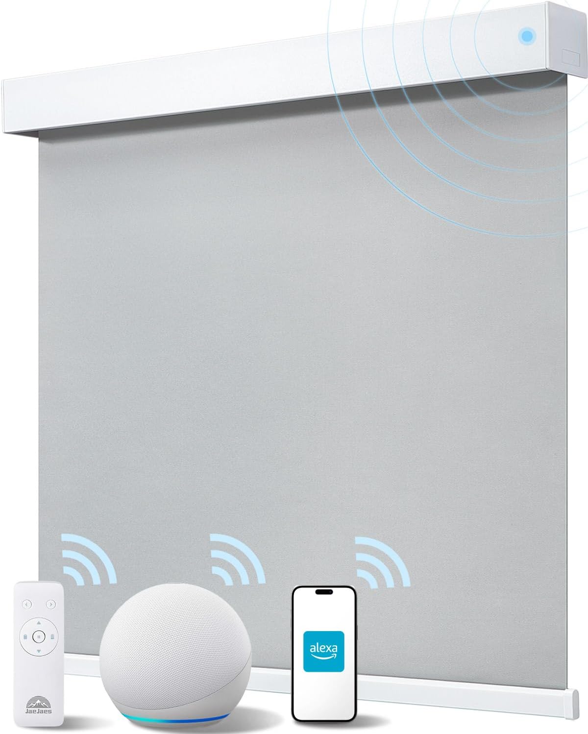 Smart Roller Shades for Windows, Alexa Blackout Motorized Blinds with Remote Control, Easy Install Automatic Electric Blinds for Indoor (38" W x 72" H, Gray Fabric & White Shell)