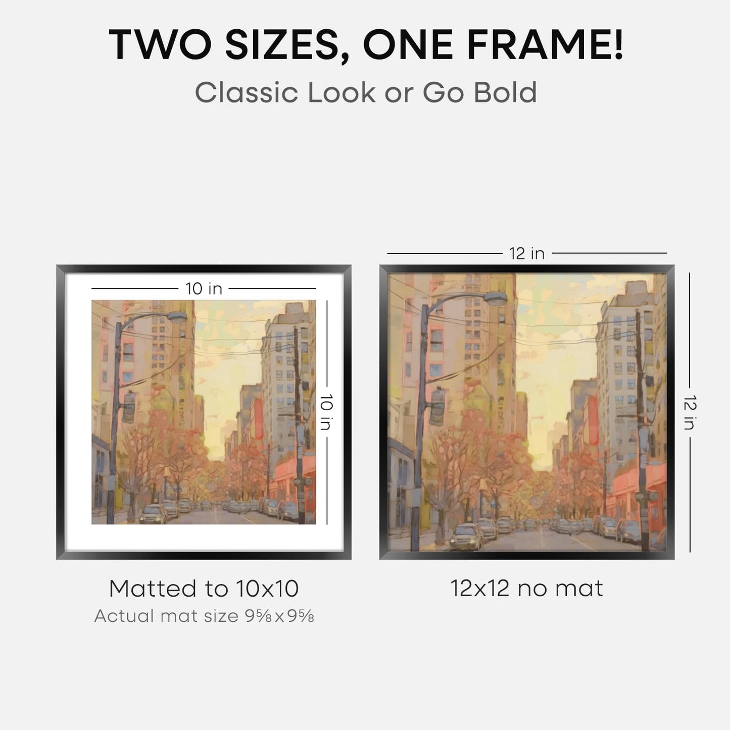 Homeforia Black 12x12 Picture Frames, High End Metal 12 x 12 Square Poster Frame with Mat 10 x 10 Photo, 12x12 Black Frame Matted to 10x10 Print, 12by12 Thin Frames, Tempered Glass, Wall Kit, Set of 3