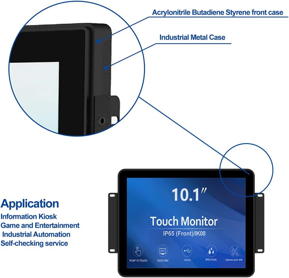 GreenTouch 10.1 inch 10 Points Front Waterproof Industrial Open Frame PCAP Touch Screen LCD Display Monitor 1280x800 Black