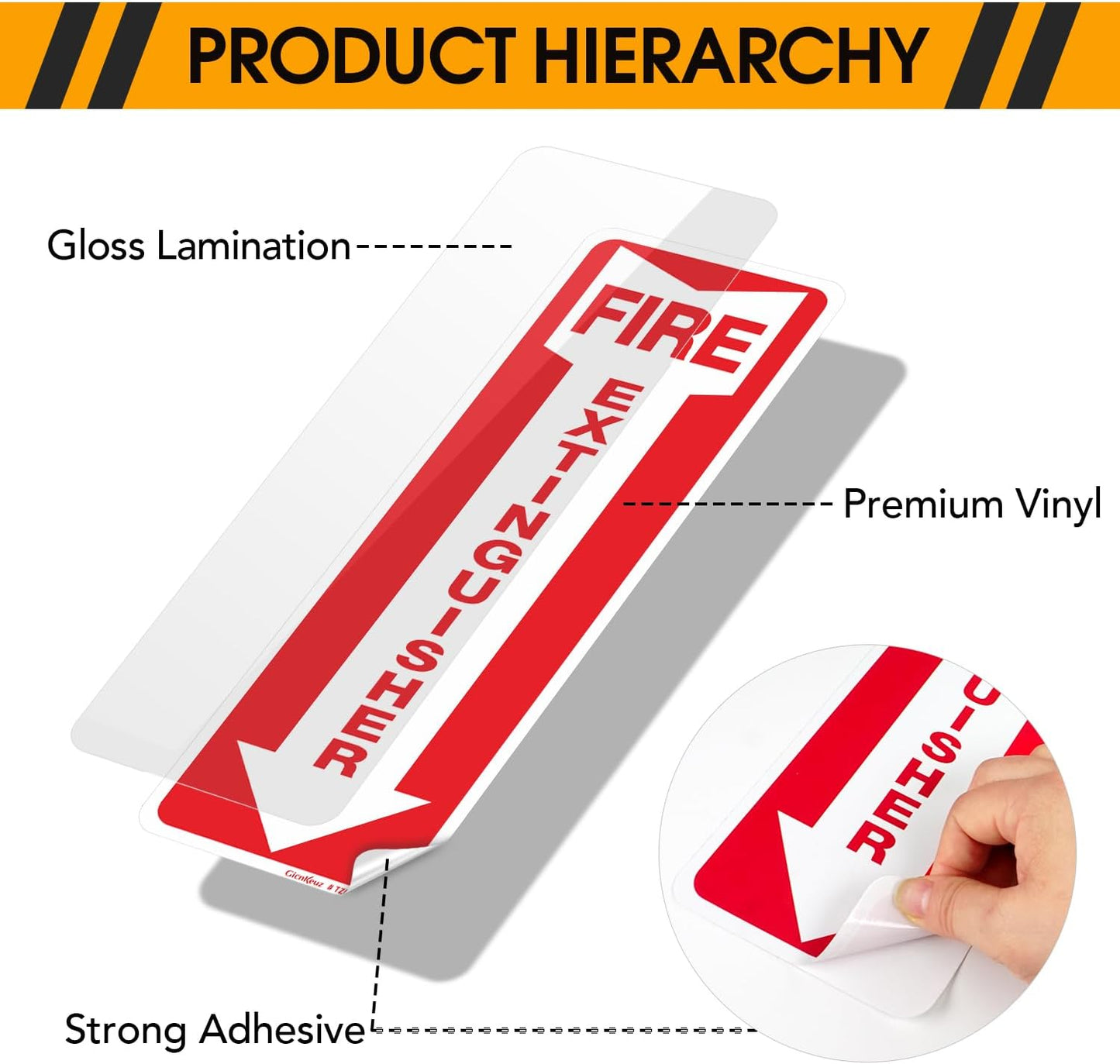 12 Pack Fire Extinguisher Sign, 12" X 4" Safety Sticker Signs, Fire Extinguisher Arrow Safety Signs, Self Adhesive, Weatherproof and UV Protected, Ideal for Office/Business, Home and Outdoor