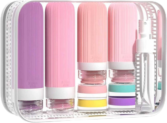 16 Pack 3.4oz Portable Travel Bottles, TSA Approved Leak-Proof Silicone Toiletry Containers, Refillable Squeezable for Shampoo, Conditioner, Cologne, Perfume & Lotion – On-the-Go Essentials