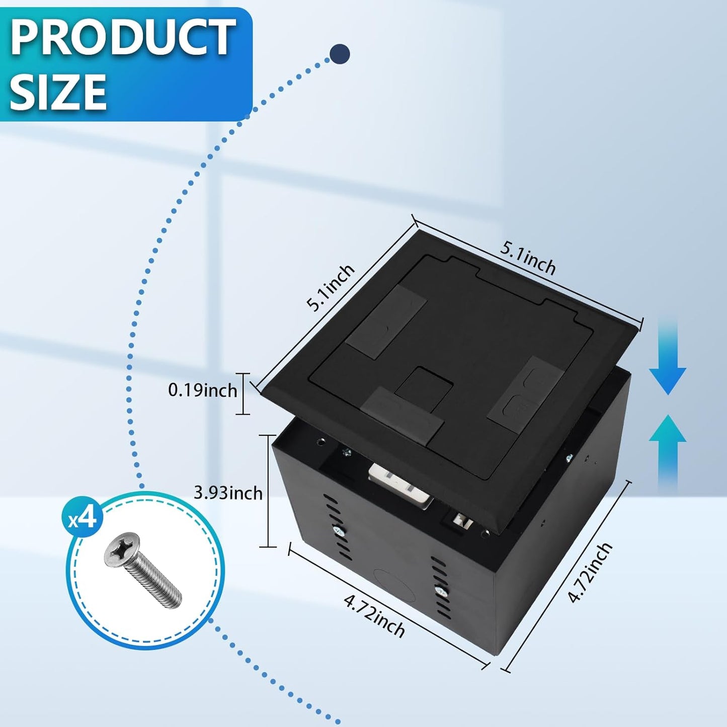 KYHSHJ Recessed Flat Hidden Socket Kit with 15 Amp Stainless Steel TR Receptacle Outlet Stainless+3-Port RJ45 Datacom Receptacle.Internal Height Adjustable，Corrosive Resistant Hardware，Black