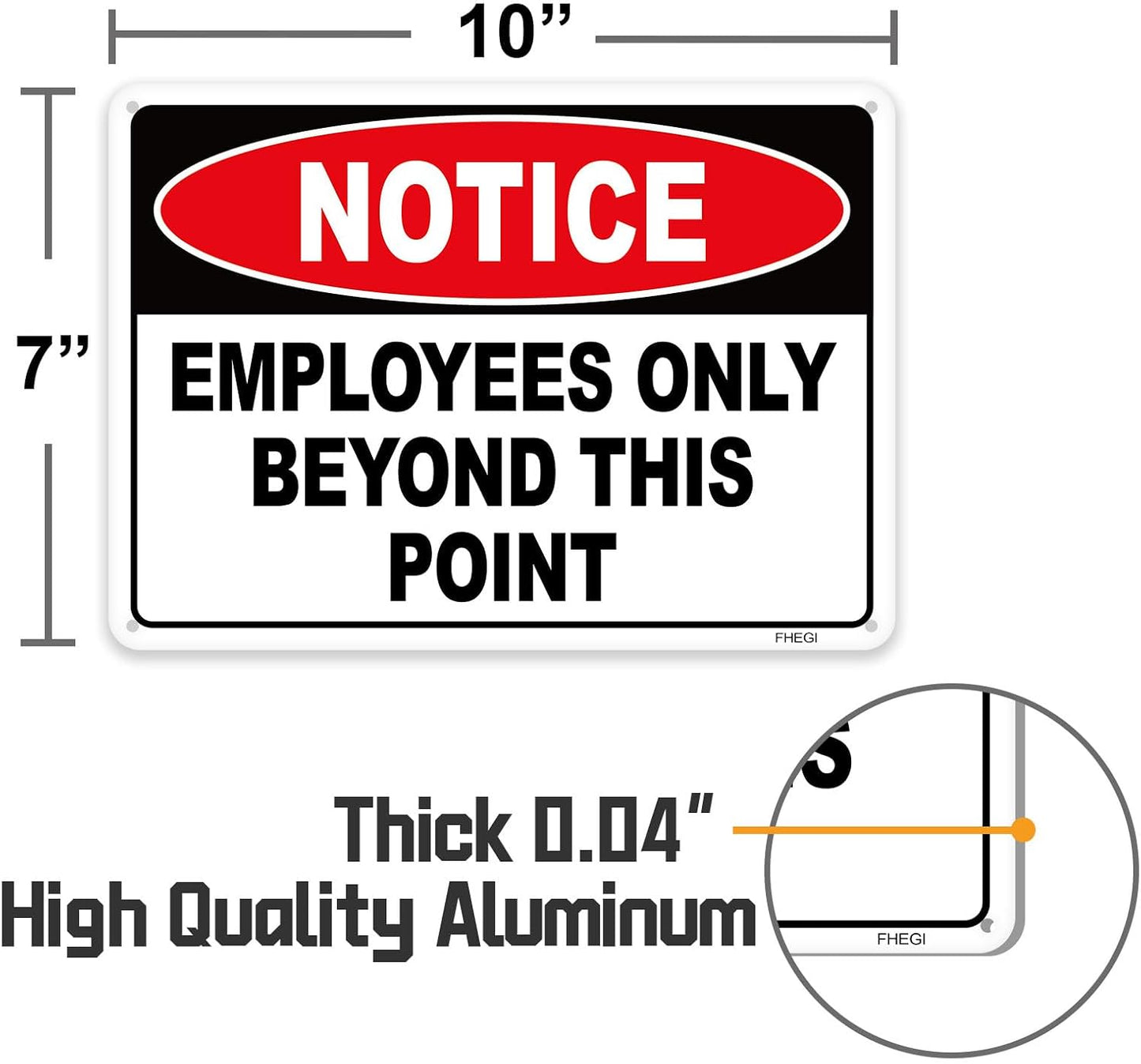 2PC Employees Only Beyond This Point Sign, 10 x 7 Inches - Aluminum - No Customers Allowed In Work Area For Door, Do Not Enter, Restricted Area Sign