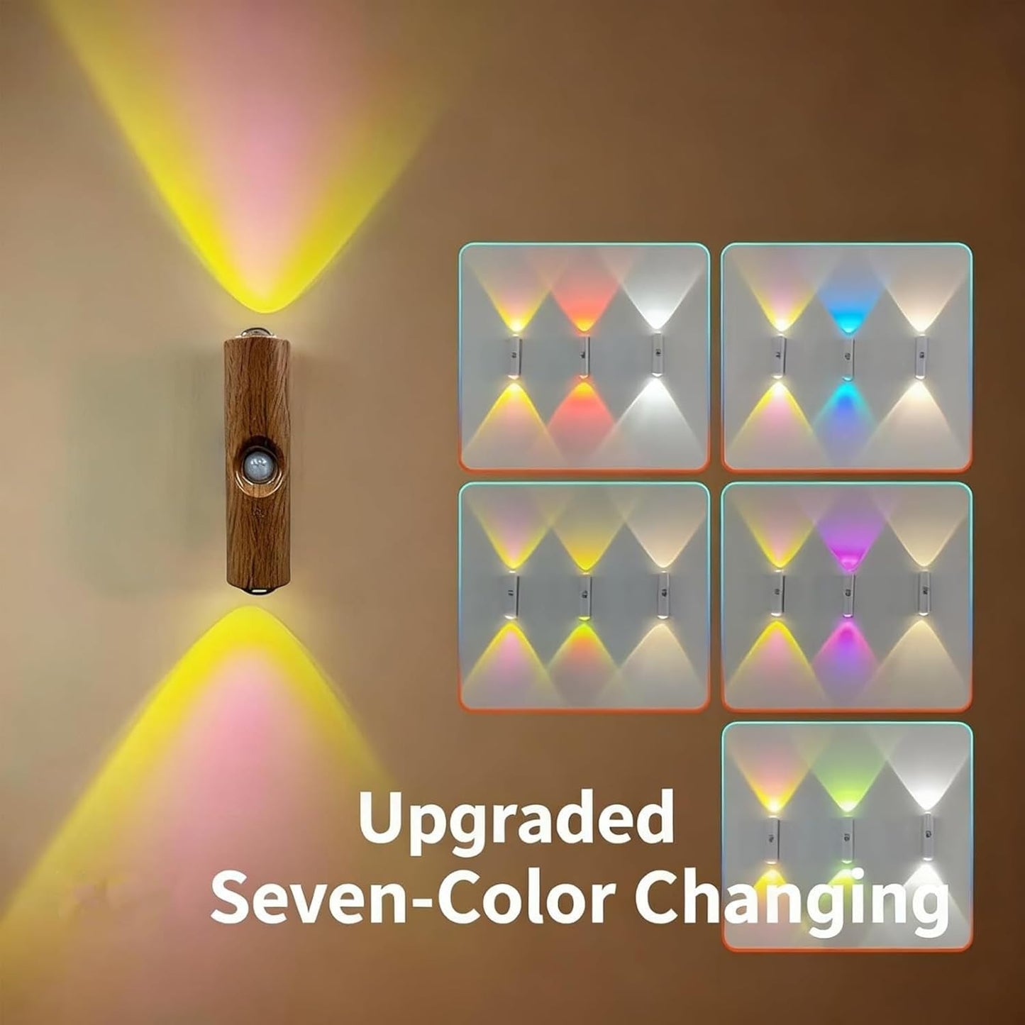 Rechargeable Smart LED Motion Sensor Ambient Light, Punch-Free Smart Sensor Magnetic Rechargeable LED Lights, Color Changing Motion Sensor Light for Stairs, Wardrobe, Cabinet (2, Black-3 Colors)