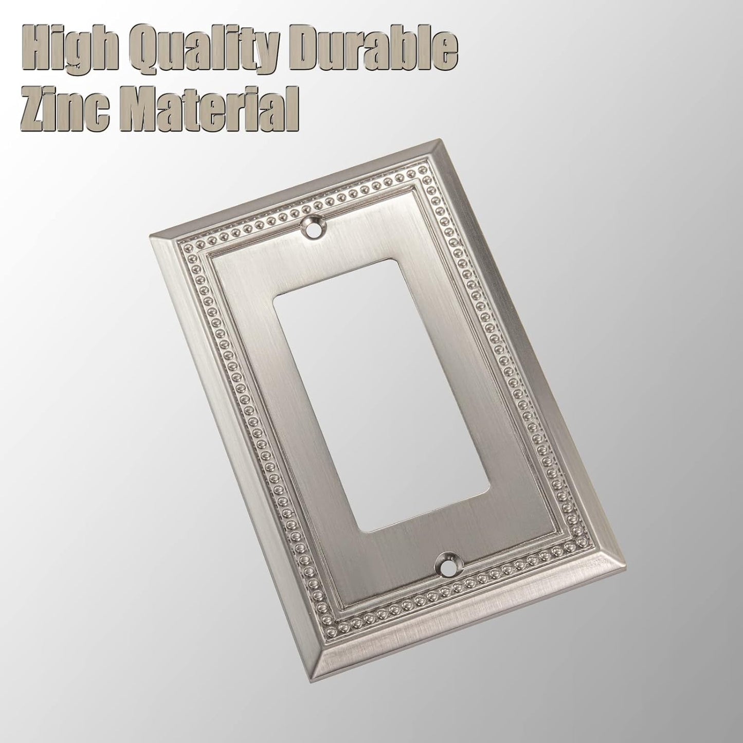 Henne Bery Sunken Pearls Heavy Duty Decorative Wall Plate Switch Plate Outlet Cover (Single Decorator, 2 Pack, Satin Nickel)