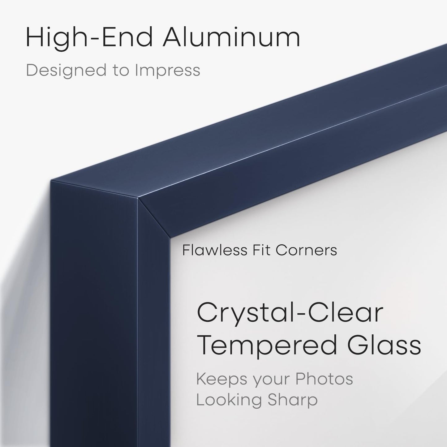 Homeforia Navy Blue Frame 8x8, High End Metal 8 x 8 Square Picture Frames with Mat 6 x 6 Art, 8x8 Photo Frame Matted to 6x6 inch Print, 8by8 Wall or Tabletop Frames, Tempered Glass, Wall Kit, Set of 2