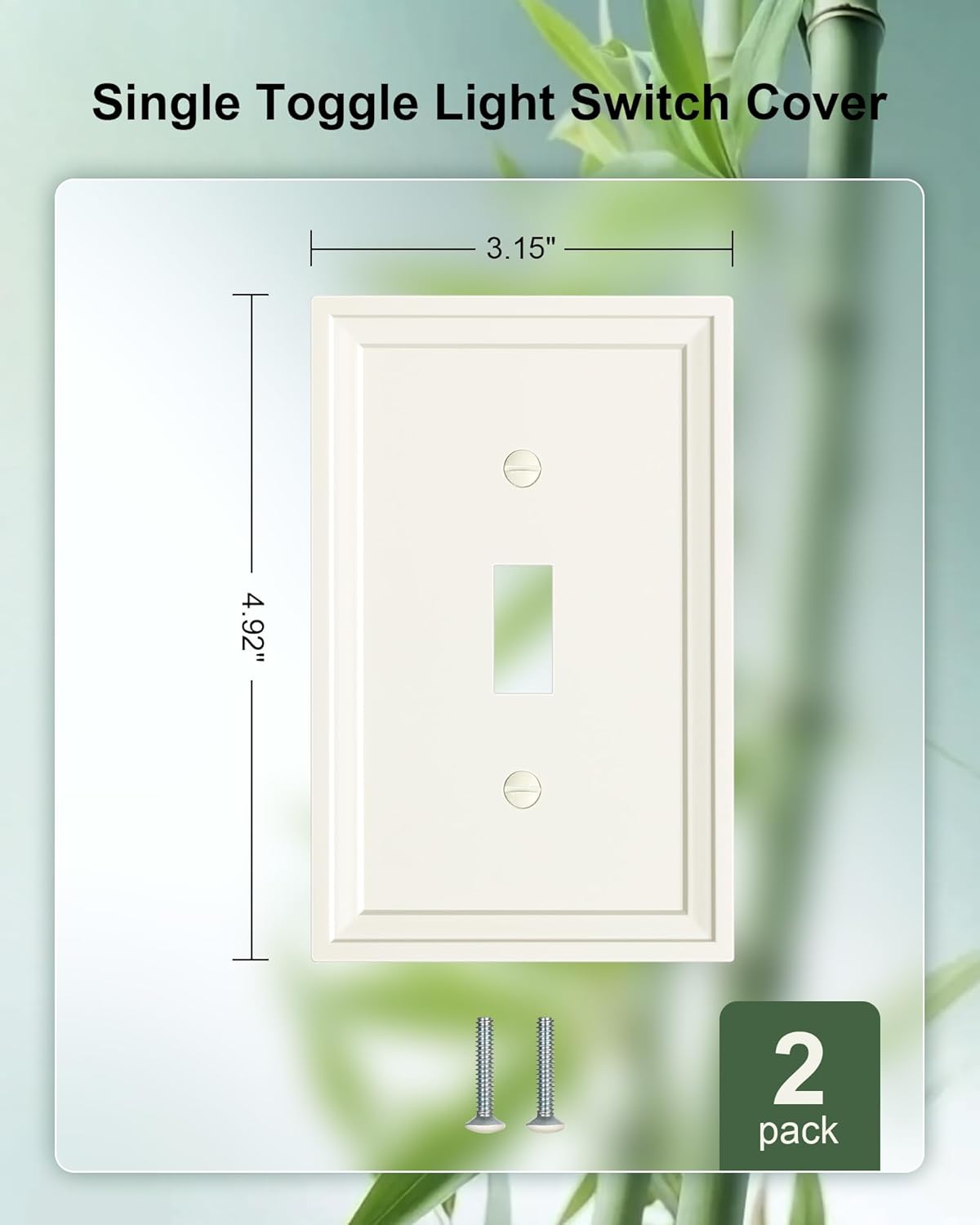 2-Pack Single Toggle Light Switch Covers Wall Plate, Light Almond Decorative Switch Plate Covers, 1 Gang Natural Bamboo Fiber Wall Plate, Corrosion Resistant