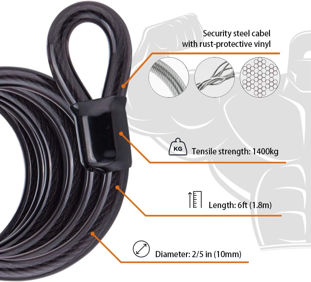 1 Pack disecu Heavy Duty 4 Digit Combination Lock, 2.5 Inch Long Shackle Outdoor Waterproof Padlock with Steel Cable for Bike, Gate, Fence (Black)