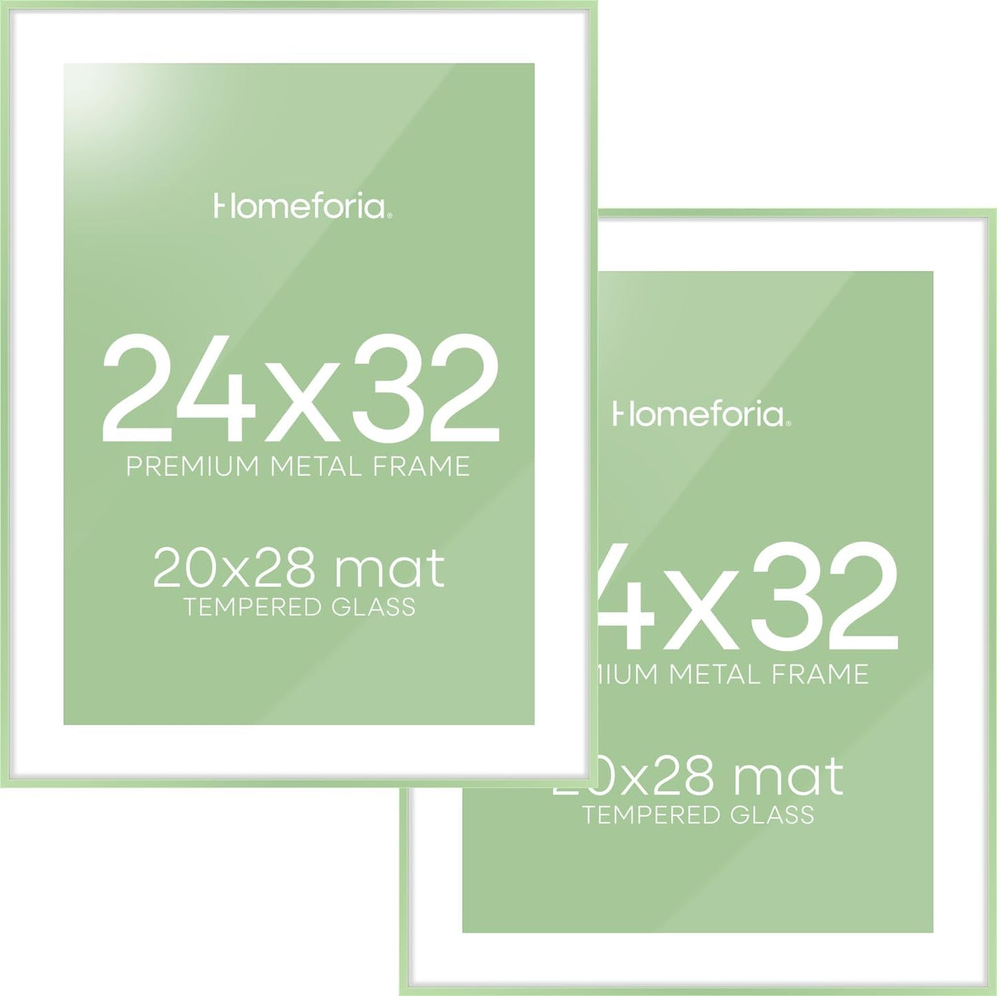 Homeforia 24x32 Sage Green Picture Frame, High End Metal 24x32 Poster Frames with Mat 20x28 inch Photo, 24 x 32 Thin Frame Matted to 20 x 28 Art, 32x24 Large Frames, Tempered Glass, Wall Kit, Set of 2
