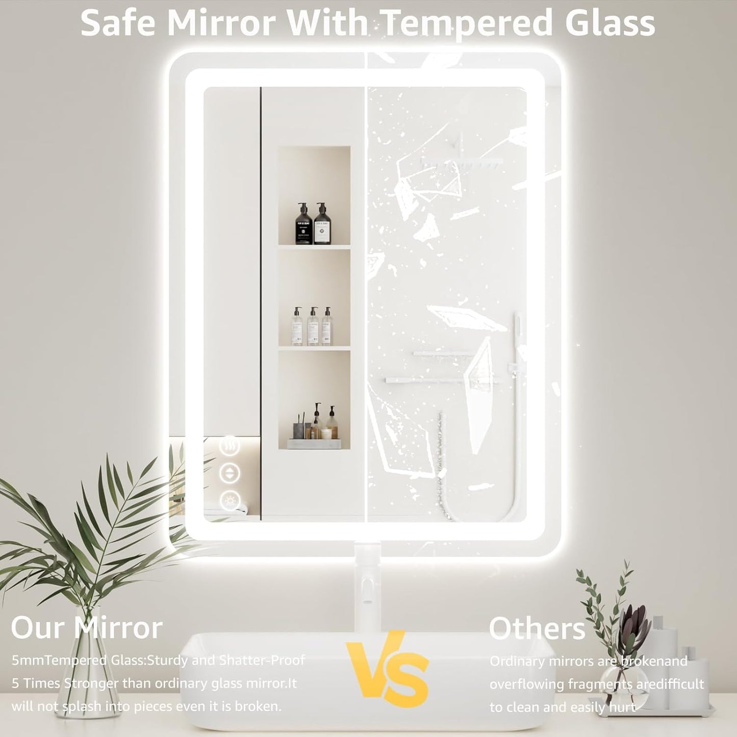 28" x 36" Led Bathroom Mirror with Lights, Anti-Fog & Tri-Color Lighting - Wall Mounted Shaving Mirror with Touch Sensor, Waterproof & Smart LED Vanity Mirror,Tempered Glass, Dimmable Smart Mirror