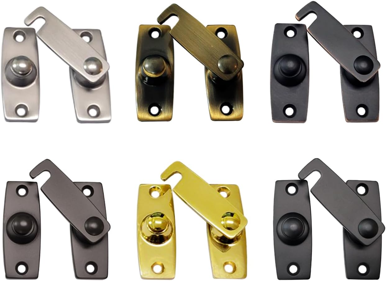 QCAA 2.5" x 2.65", Large, Heavy Forged Solid Brass Door Latch, 180 Degrees Flat Surface Mounting Door Latch Buckle for Doors & Windows, Satin Chrome, 1 Pack, Made in Taiwan