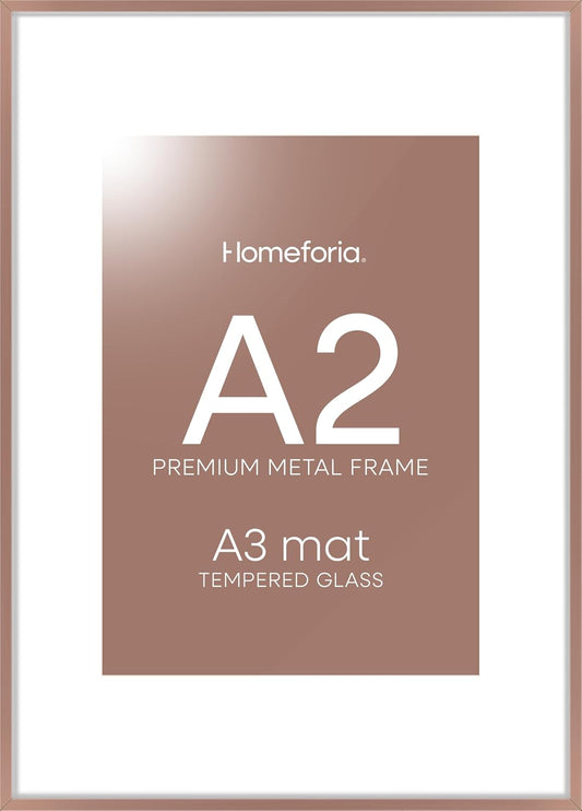 Homeforia A2 Picture Frame Mocha, High End Metal 16.5 x 23.5 inch Poster Frames with Mat 11.7 x 16.5 for Photo, A2 Size Frames Matted to A3 Print, 16.5 by 23.4 Hanging Frames, Tempered Glass, Set of 1