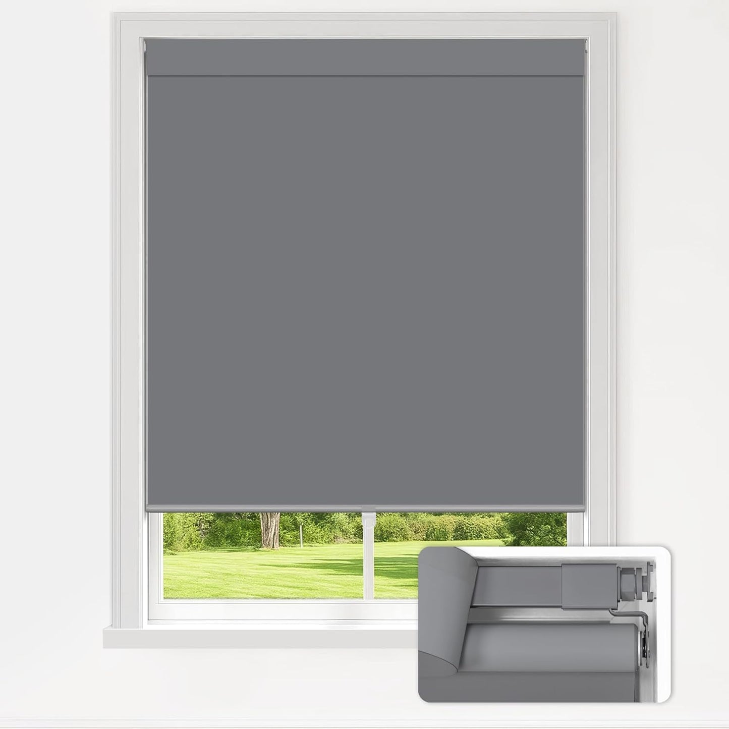 LazBlinds No Drill Blinds for Indoor Windows, Blackout Roller Shades, Cordless Window Blackout Blinds, Thermal Insulated Fabric UV Protection for Home and Office, 43" W x 72" H, Grey