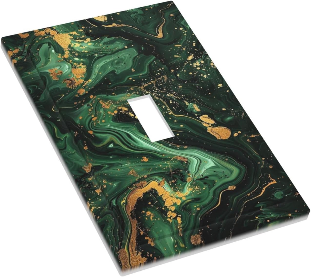 Green/Gold Modern Abstract Luxury Marble Single Toggle Light Switch Cover plate Outlet Cover Decorative Switchplate Wall Plates Electrical Panel Cover for Bathroom Living Room 5 X 3 IN