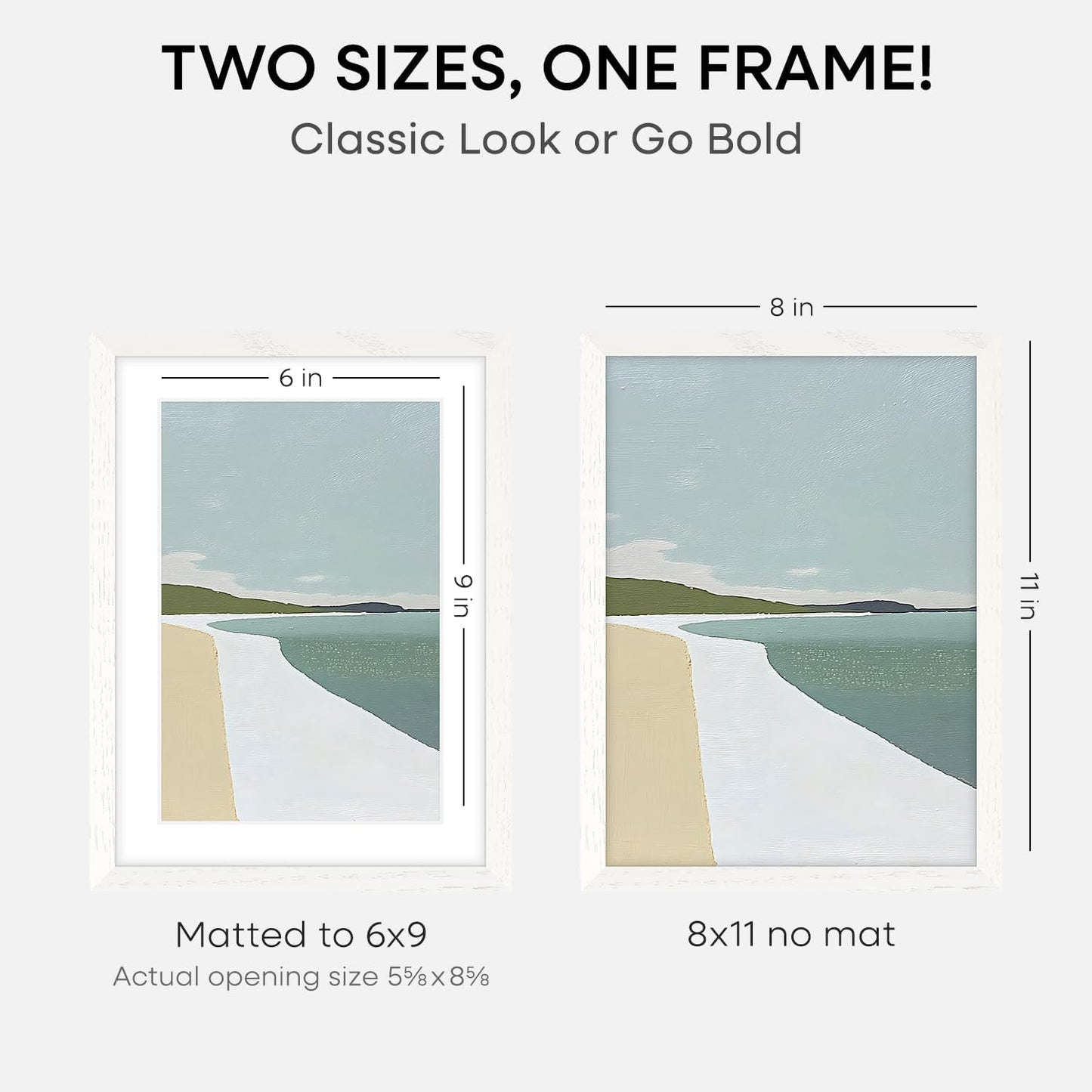 Homeforia 8x11 Picture Frame White, High End Oak 8 x 11 Wood Frames with Mat 6 by 9 Print, 8by11 Wooden Frame Matted to 6x9 inch Photo, 11x8 Wall or Tabletop Frames, Tempered Glass, Wall Kit, Set of 1