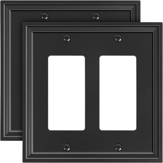 2-Pack Double Decorator Outlet Cover Plate, Black Decorative Switch Plates and Outlet Covers, Natural Bamboo Fiber Wall Plates for Electrical Outlets, Receptacle, GFCI Outlet, Dimmer Switch
