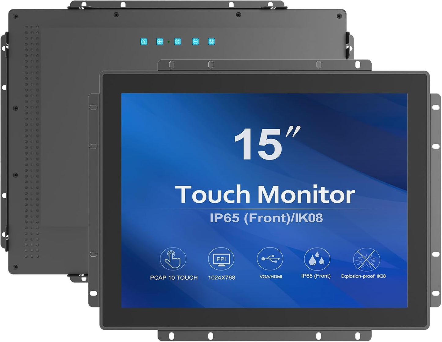 GreenTouch 15 Inch Industrial Open-Frame Touchscreen LCD Monitor - Capacitive PCAP -1024x768-5:4-Black-1000 Nits High Brightness
