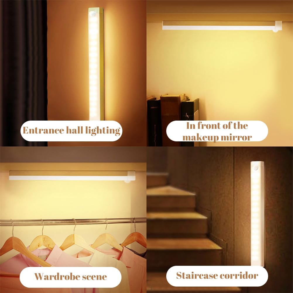 Punch-Free Smart Sensor Magnetic Rechargeable Led Lights, Rechargeable Motion Sensor Lights, Motion Sensor Light Indoor, for Wardrobes Kitchens Closets and Studios (2Set-White,20cm/7.87in)