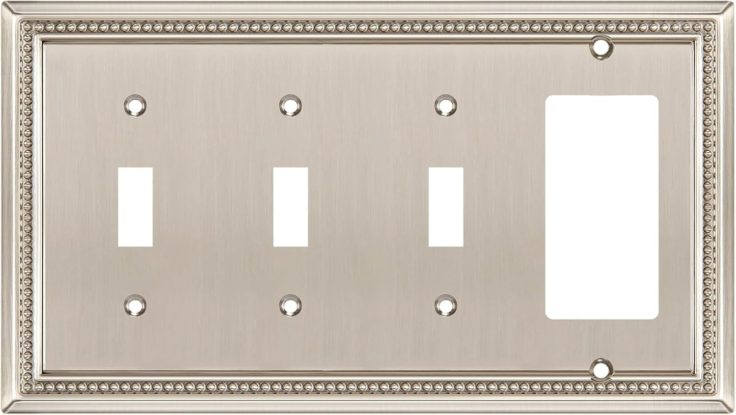 Henne Bery Sunken Pearls Heavy Duty Decorative Wall Plate Switch Plate Outlet Cover (Triple Toggle/Single Decorator, Satin Nickel)