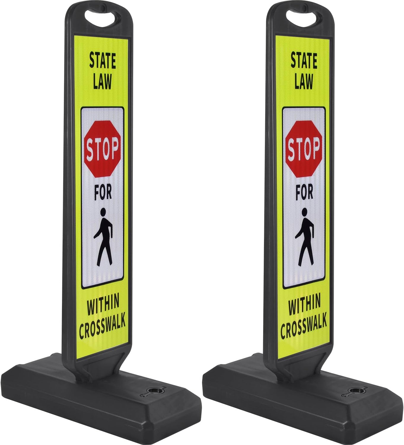 2 Pack 43" x 9.6" inch Double Sided Pedestrian Crosswalk Sign, 21.8" x 9.6" x 4" Durable HDPE Water Filled Base, Portable High Visibility Reflective Traffic Safety Parking STOP Signs (Yellow Green-2Pack)
