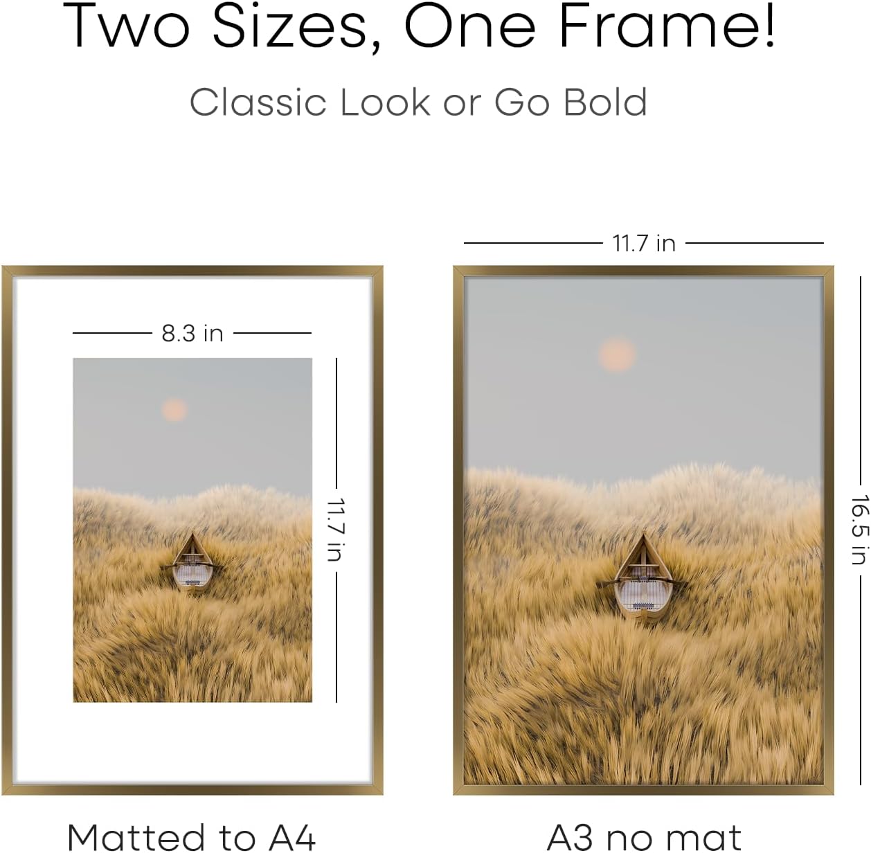 Homeforia A3 Picture Frame Bronze, High End Metal 11.7 x 16.5 inch Brass Poster Frames with Mat 8.3 by 11.7 Print, A3 Size Frames Matted to A4 Photo, 11.7by16.5 Hanging Frame, Tempered Glass, Set of 4