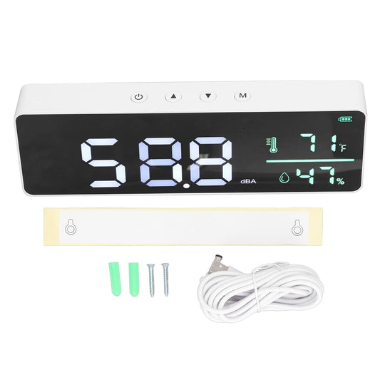 3 in 1 Decibel Meter, Sound Level Reader, Humidity and Temperature Monitor 30-130dBA - LED Display, Sensor, Ideal for Indoor and Outdoor Use