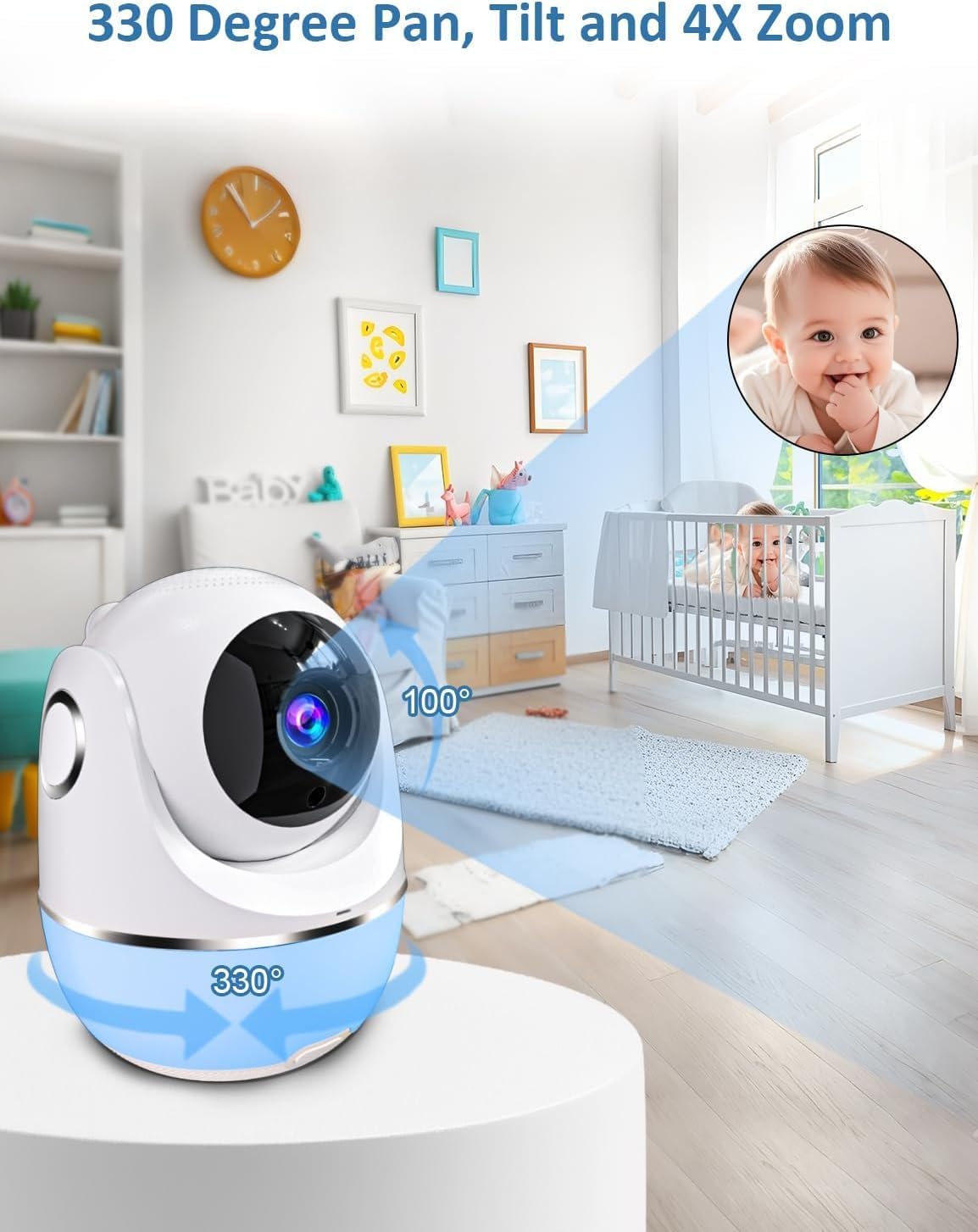 1080P No WiFi Baby Monitor with Camera and Audio, 5'' Screen 32-Hour 5000mAh Battery, 4X Zoom, Night Vision, 2-Way Talk, 8 Lullabies, 1200ft Long Range