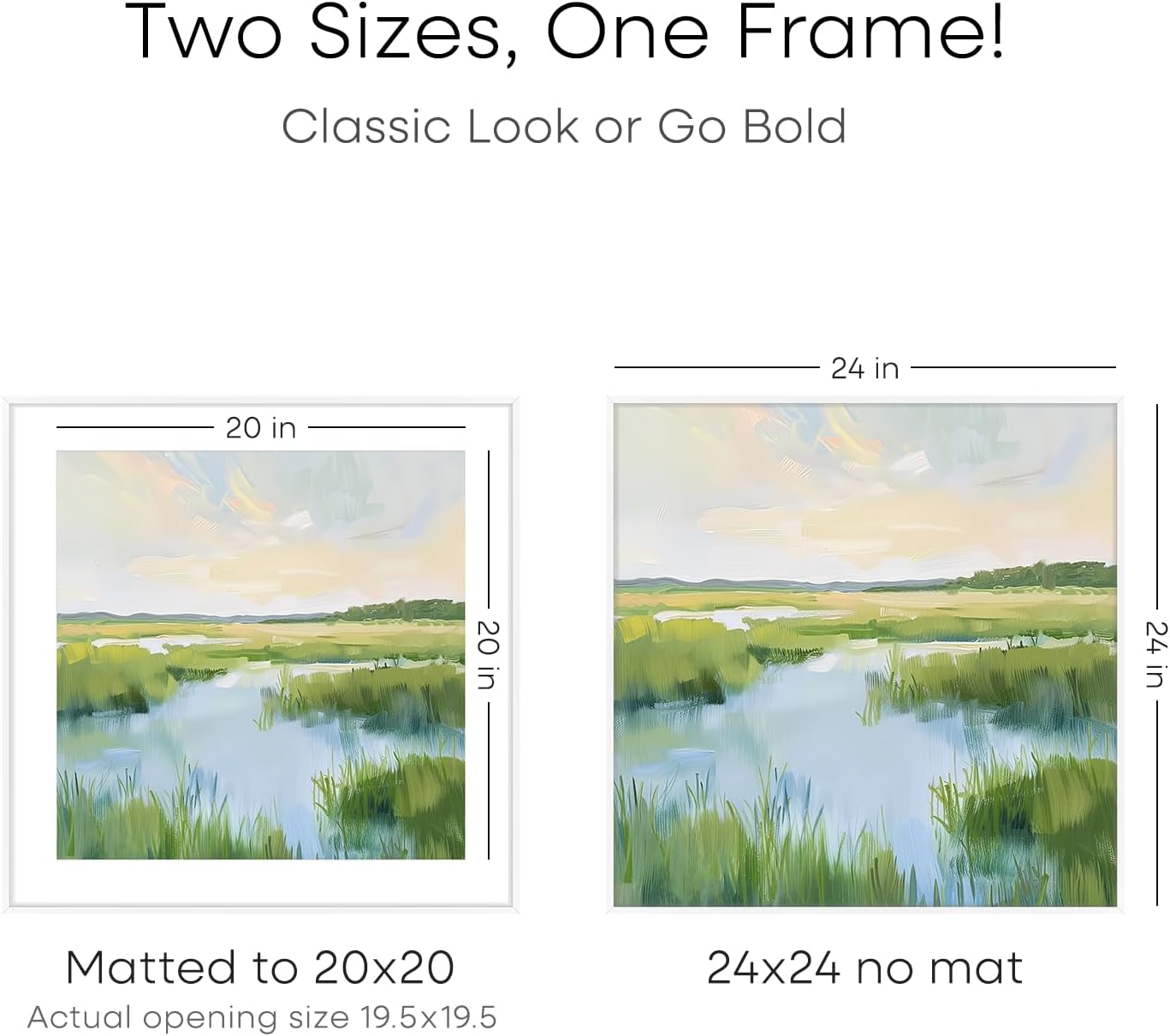 Homeforia 24x24 Picture Frame White, High End Metal 24 x 24 Large Square Poster Frame Matted to 20 x 20 in Photo, 24by24 Thin White Frames with Mat 20x20 inch Print, Tempered Glass, Wall Kit, Set of 1