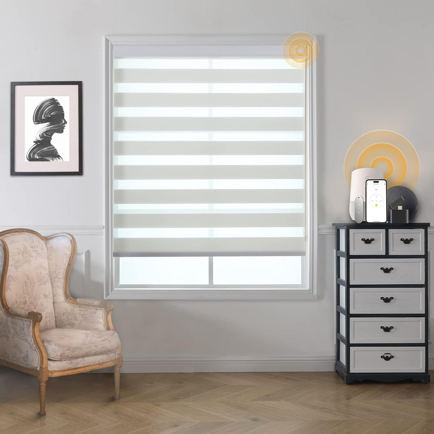 Motorized Blinds with Remote, Cordless Automatic Zebra Shades, Smart Blind for Windows, Grey, 23 x 72