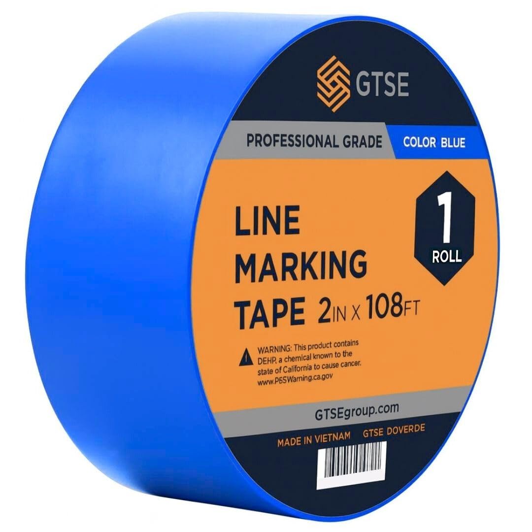 GTSE 2 inch x 108 ft Blue PVC Vinyl Floor Tape, 48 Rolls, Safety Marking Tape, 6 mil Thick, Suitable for Dance Floors, Gyms, Warehouses, Sports Facilities
