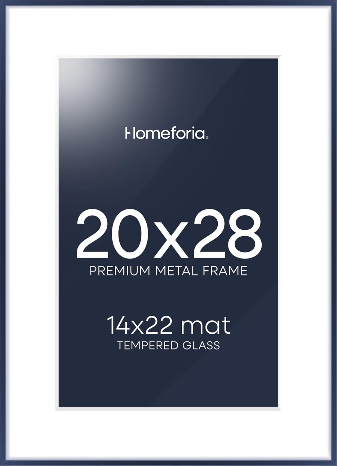 Homeforia 20x28 Frame Navy Blue, High End Metal 20x28 Poster Frames with Mat 14x22 inch Photo, 20 x 28 Navy Blue Picture Frame Matted to 14 by 22 Print, 28x20 Frame, Tempered Glass, Wall Kit, Set of 1